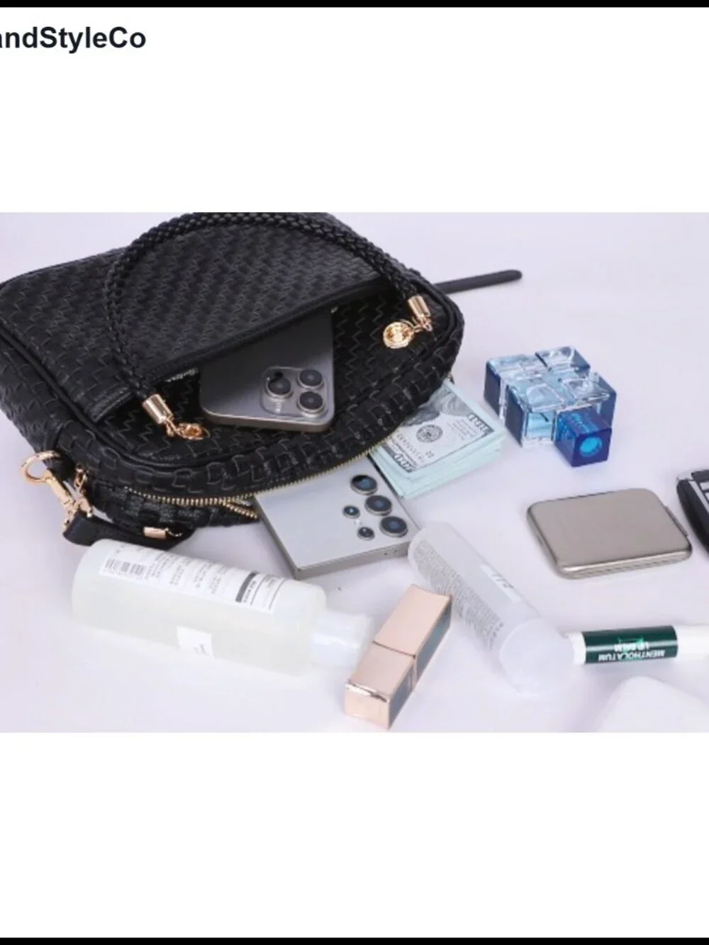 Woven Checkered Crossbody Bag for Women Vegan Leather Satchel Purse with